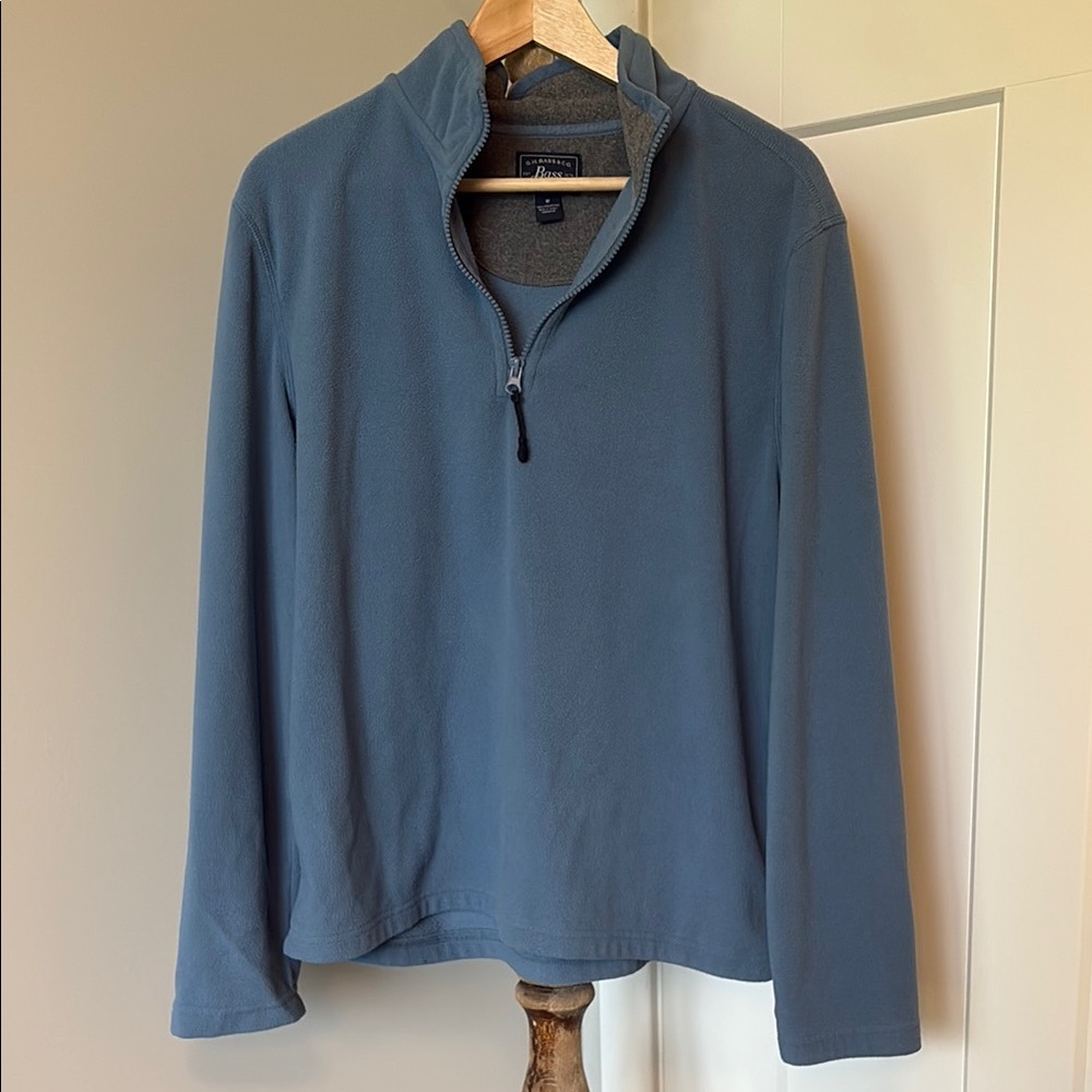 G.H. Bass Blue Quarter-Zip Fleeced Sweater, M
